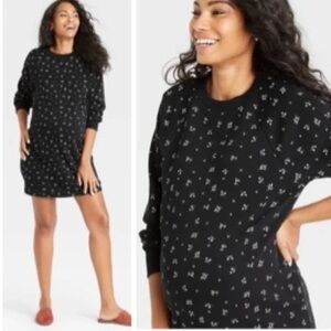 The Nines by Hatch Maternity Sweatshirt Dress Black Floral French Terry Size XS
